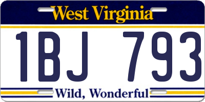 WV license plate 1BJ793