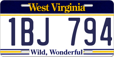 WV license plate 1BJ794