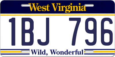 WV license plate 1BJ796