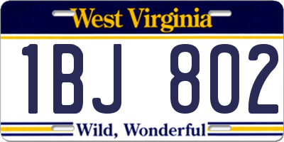 WV license plate 1BJ802