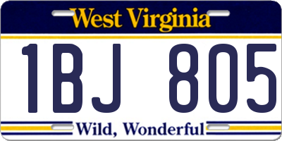 WV license plate 1BJ805
