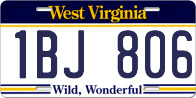 WV license plate 1BJ806