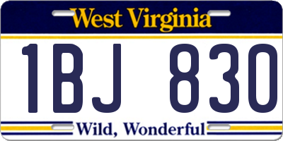 WV license plate 1BJ830