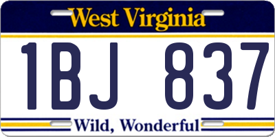 WV license plate 1BJ837