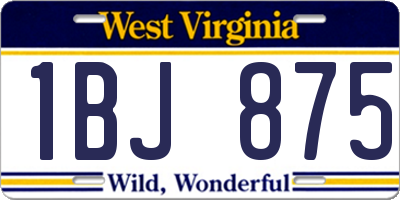 WV license plate 1BJ875