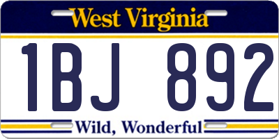 WV license plate 1BJ892