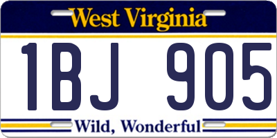 WV license plate 1BJ905