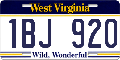 WV license plate 1BJ920