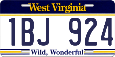WV license plate 1BJ924