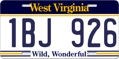 WV license plate 1BJ926