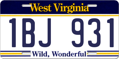 WV license plate 1BJ931