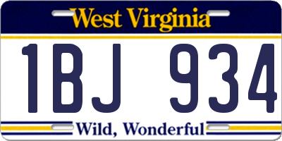 WV license plate 1BJ934
