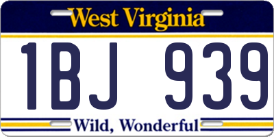WV license plate 1BJ939