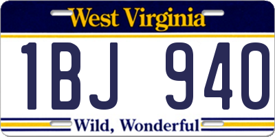 WV license plate 1BJ940