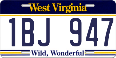WV license plate 1BJ947