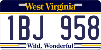 WV license plate 1BJ958