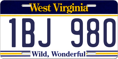 WV license plate 1BJ980