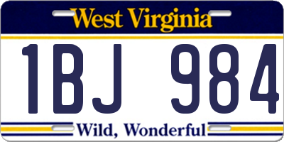 WV license plate 1BJ984