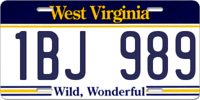 WV license plate 1BJ989