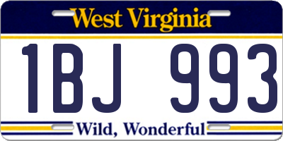 WV license plate 1BJ993