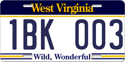 WV license plate 1BK003