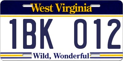WV license plate 1BK012