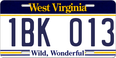 WV license plate 1BK013