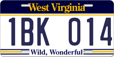 WV license plate 1BK014