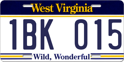 WV license plate 1BK015