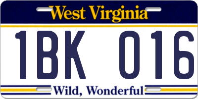 WV license plate 1BK016