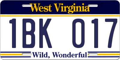 WV license plate 1BK017