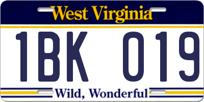 WV license plate 1BK019