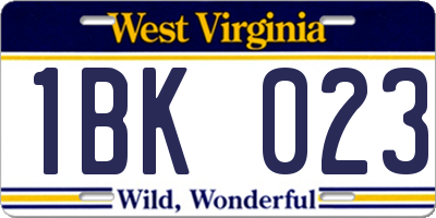 WV license plate 1BK023