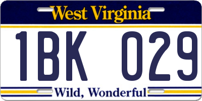WV license plate 1BK029