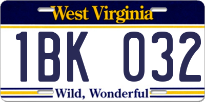 WV license plate 1BK032
