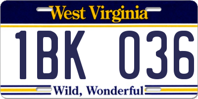 WV license plate 1BK036