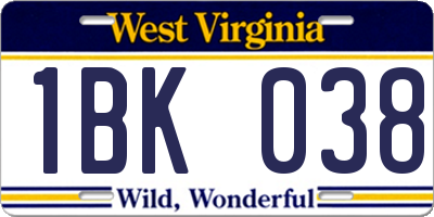 WV license plate 1BK038
