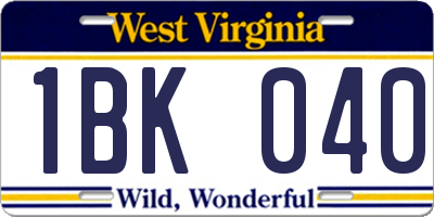 WV license plate 1BK040