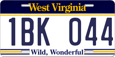 WV license plate 1BK044