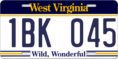 WV license plate 1BK045