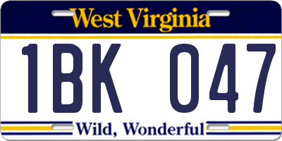 WV license plate 1BK047