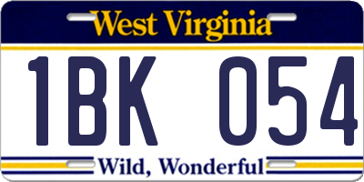WV license plate 1BK054