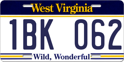 WV license plate 1BK062