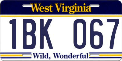 WV license plate 1BK067
