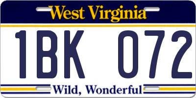 WV license plate 1BK072