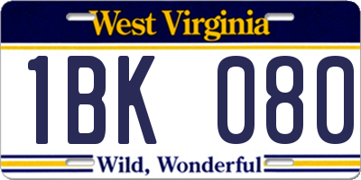 WV license plate 1BK080