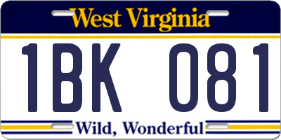 WV license plate 1BK081
