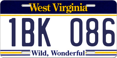 WV license plate 1BK086