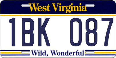 WV license plate 1BK087