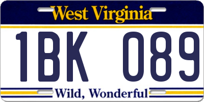 WV license plate 1BK089